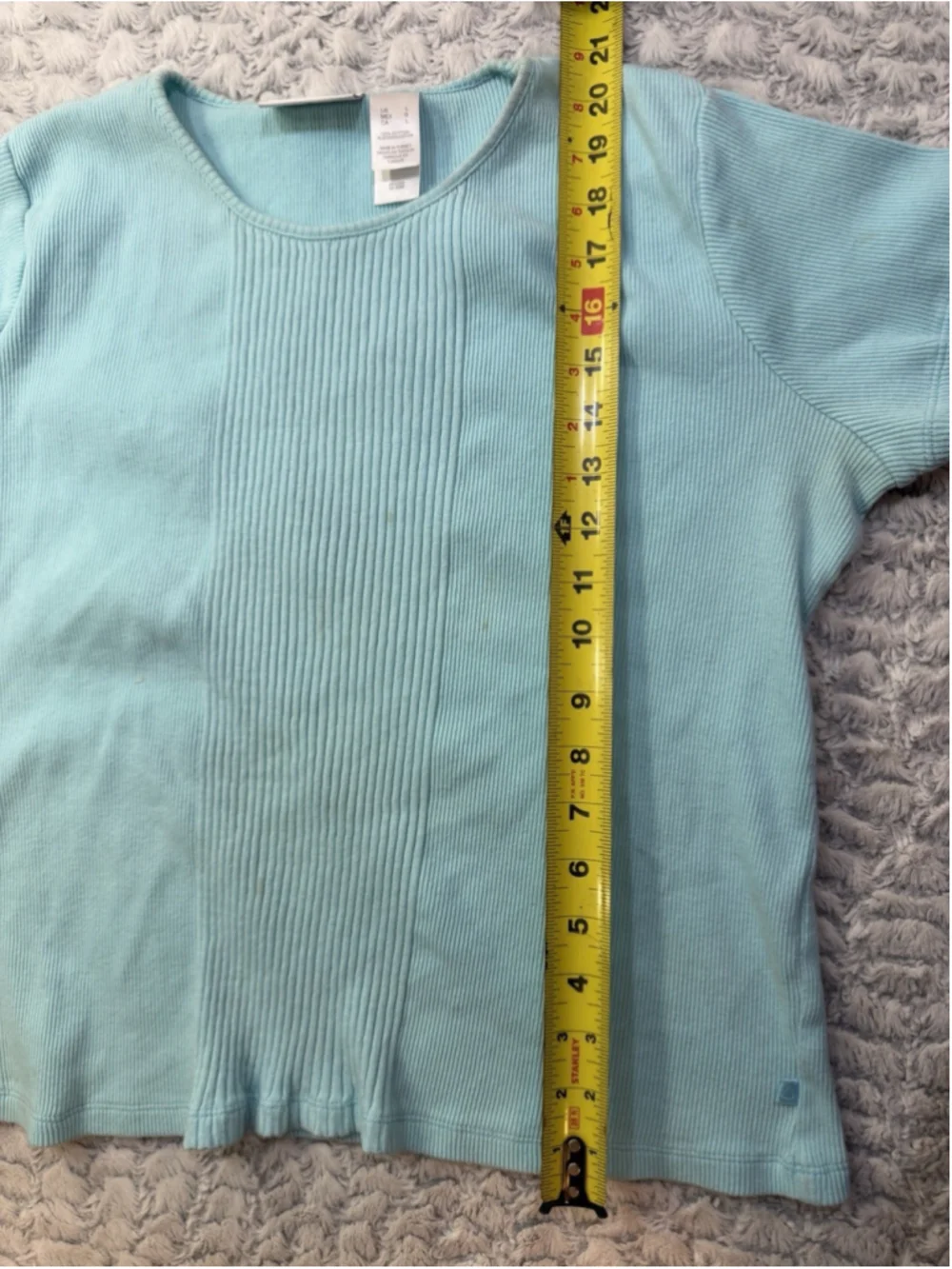 Liz Claiborne Lizsport Women's Blue Solid Ribbed Knit Round Neck Tee L